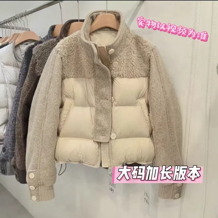 胖胖家*15119新款拼接羔羔毛正肩大版棉服外套