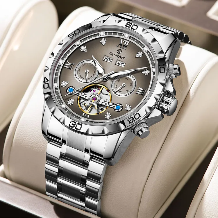 新款夜光防水大表盘万年历多功能男士全自动机械时尚潮流大气腕表