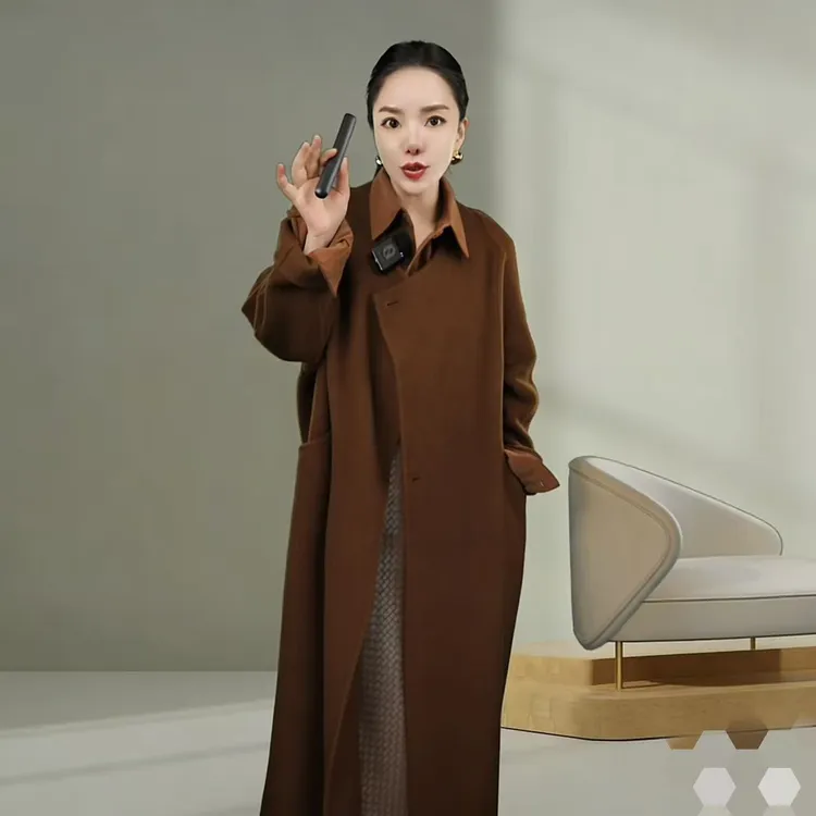 长款中长款女式中长毛呢外套呢子可拆卸围巾双面呢气质款