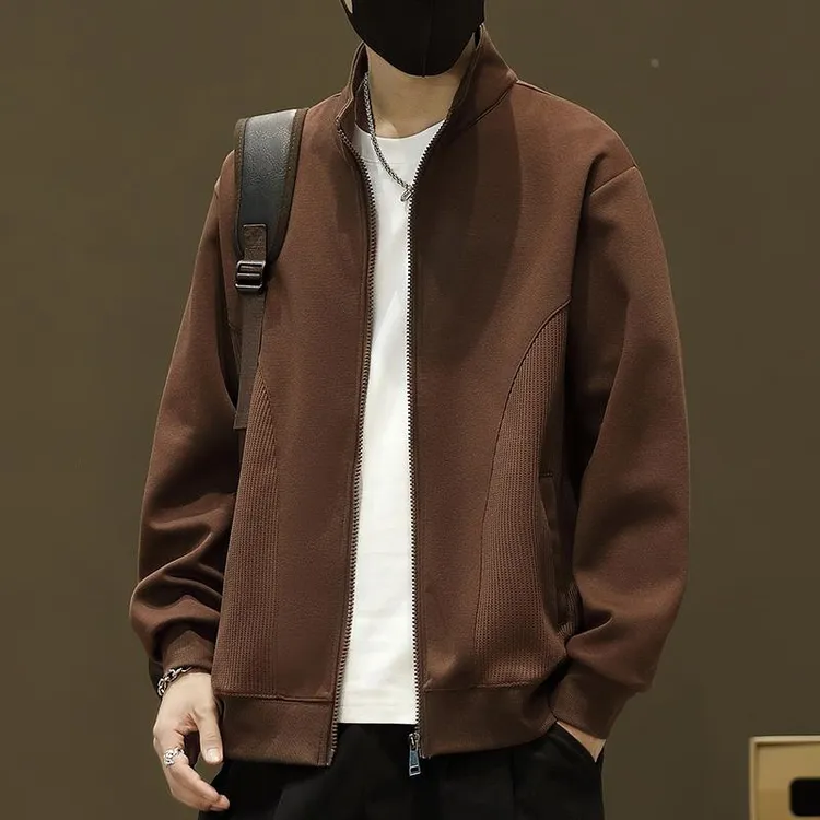 LOzP立领开衫卫衣男士春秋季2025新款复古拼接休闲夹克男装运动服