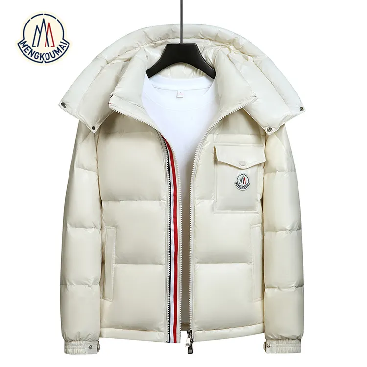 蒙口迈鹅绒服男女短款彩虹条2025冬季新款潮流加厚黑金羽绒服外套