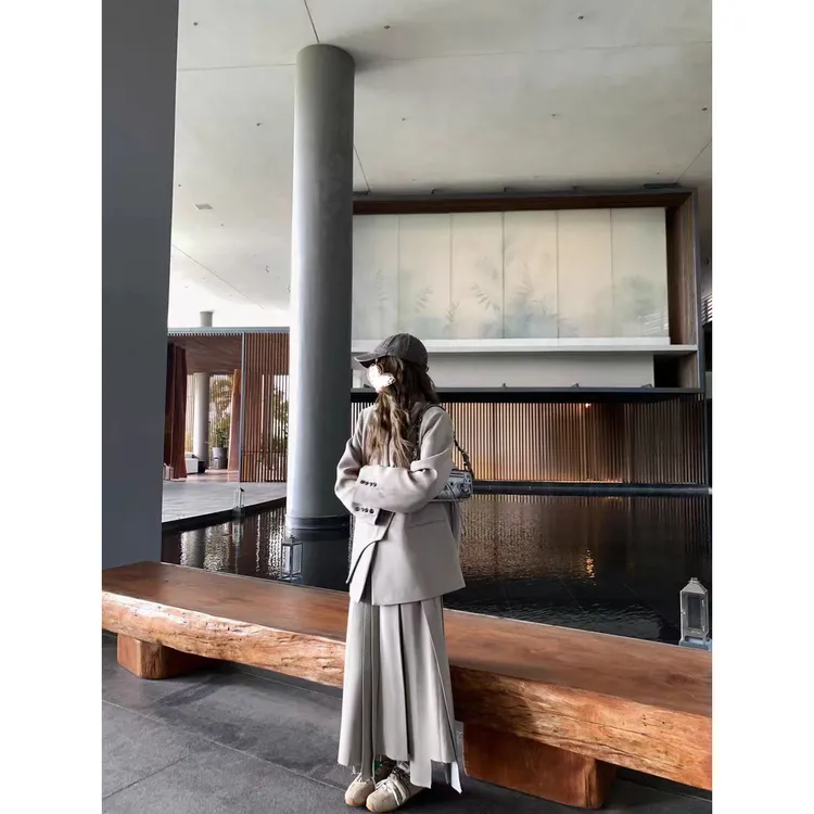 【解构主义】高智分子简约廓形西装高腰重工压褶长款半裙时尚套装