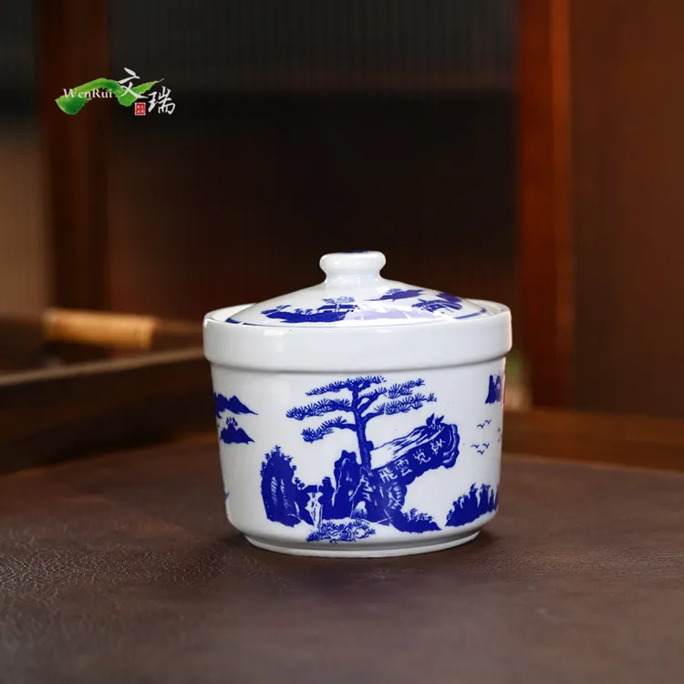 陶瓷带盖炖盅 猪油罐 青花家用盐罐茶叶罐老式粗瓷大号调味罐商用