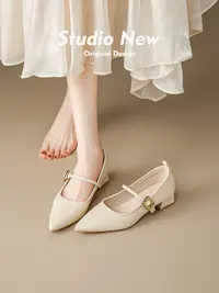 安妮小姐~~法式尖头玛丽珍鞋百搭通勤气质中跟单鞋女-250588-1
