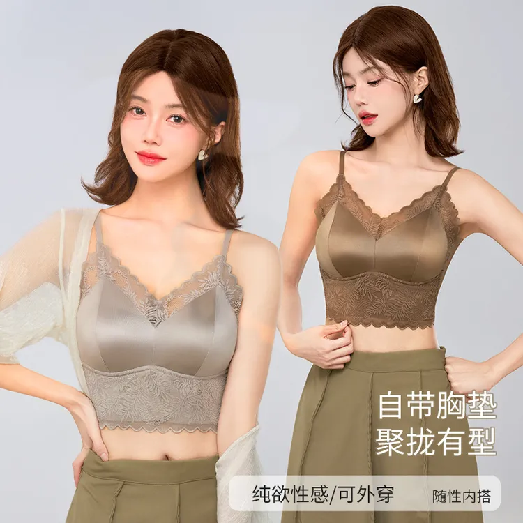 【蕾丝美背内衣】蕾丝法式缎面性感女士内衣固定一体杯轻薄透气舒适