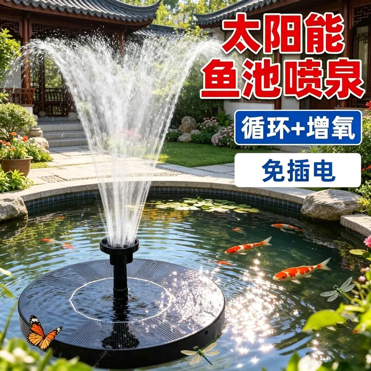 太阳能喷泉户外庭院鱼池自动增氧循环水泵水缸园林静音小型喷水器商品图