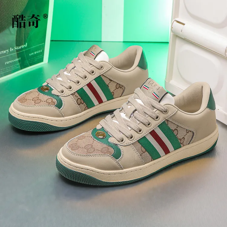 GUCL酷奇板鞋脏脏鞋2025男女真皮休闲情侣鞋春秋老花小脏鞋运动鞋