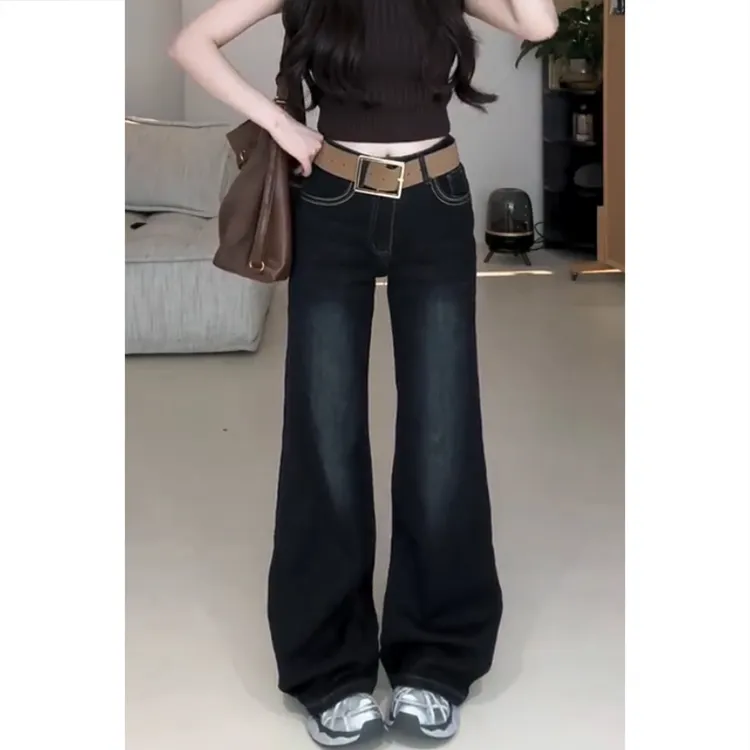 艾塔莉秋季女新款牛仔裤时尚休闲喇叭裤水洗复古显瘦阔腿裤子长裤