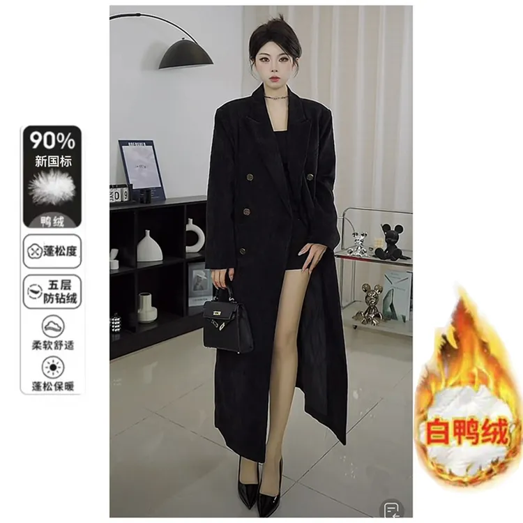 羽绒服女冬季新款高级感宽松显瘦长款白鸭绒内胆休闲西装外套大衣