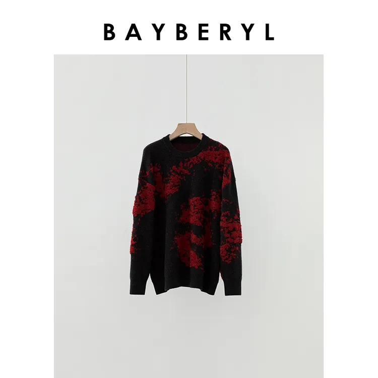 Z6-BAYBERYL老贝满山红*圆领提花时尚秋冬羊绒针织衫ZZS4L1122
