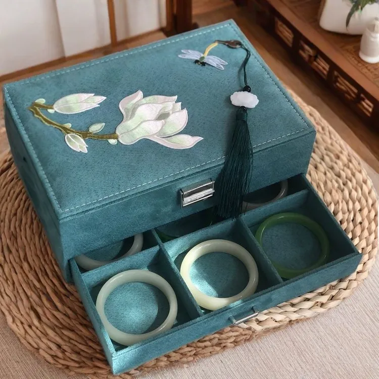 首饰盒/箱 双层耳钉奢华国风轻奢抽屉式耳环大容量首饰盒节日礼物