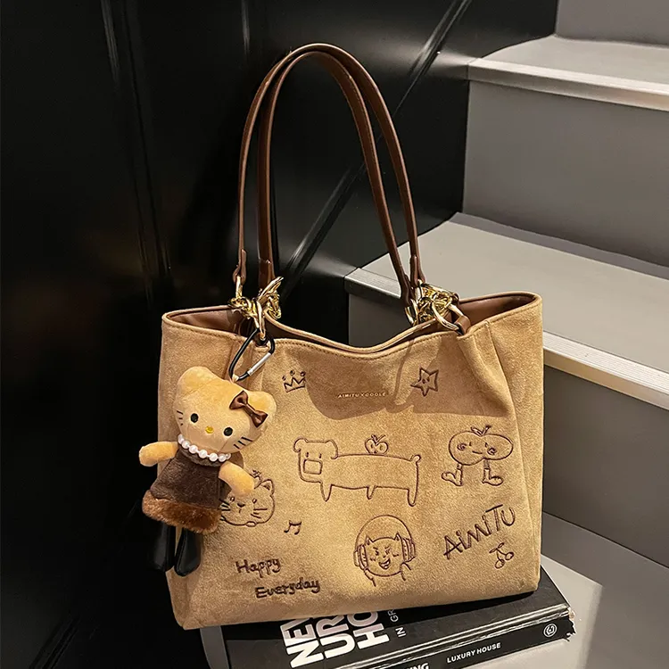 Aimitu2025新款简约百搭复古文艺风大容量休闲洋气单肩托特包