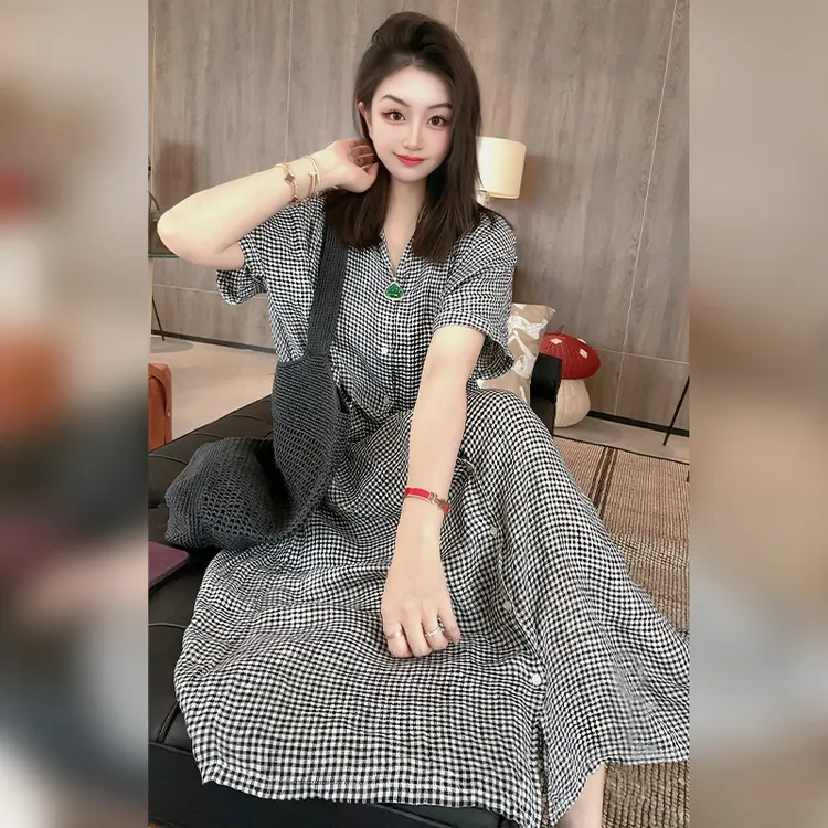 【Linda姐高端线】夏季慵懒风格纹高档衬衫裙连衣裙女AS3LYM050
