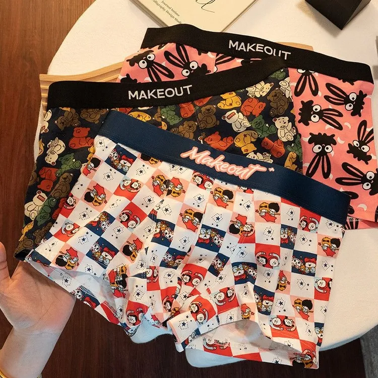 欣遇纯男士内裤男纯棉平角裤透气个性潮流暴力熊卡通青年四角短裤