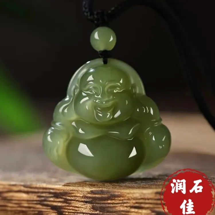 天然和田玉弥勒佛公吊坠青玉笑佛大肚佛湖水绿玉石挂件项链女玉坠