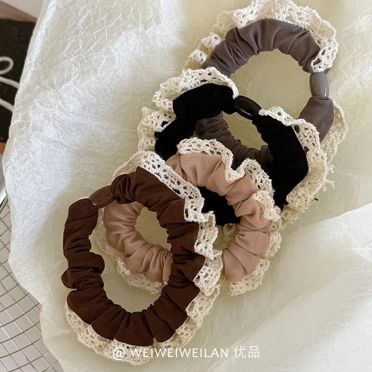 法式小香风蕾丝冰丝头绳无痕不伤发小肠发圈气质百搭高级感发绳女