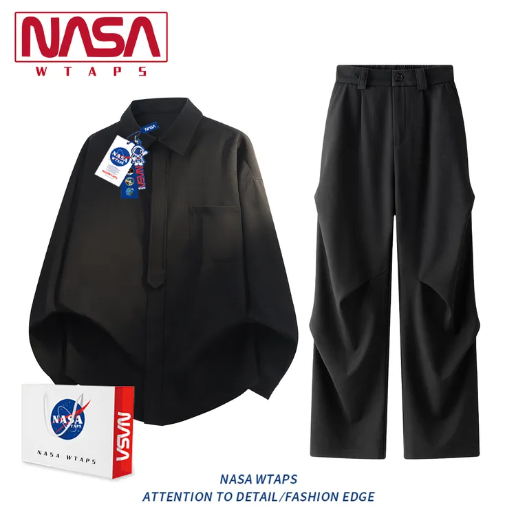 NASA WTAPS高级感长袖衬衫套装男款春秋季运动休闲裤子一整套装男