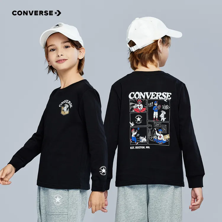 Converse匡威儿童童装T恤男童长袖2025秋冬纯棉中大童J974-J972