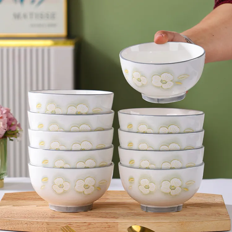 句途金枝玉叶10个4.65英寸碗家用米饭碗釉下彩手绘加厚陶瓷吃饭碗