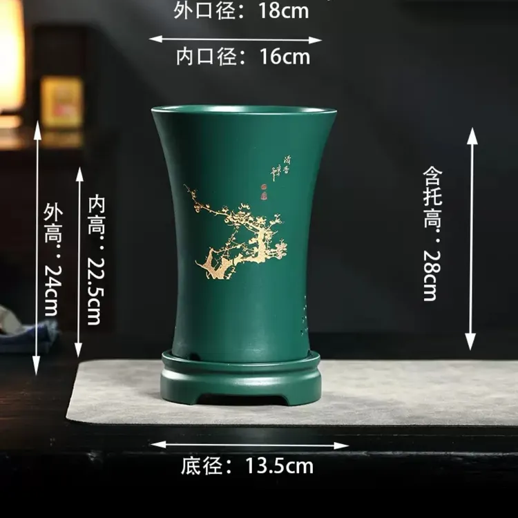 紫砂兰花专用盆手工束腰彩绘透气中式古典花盆室内桌面