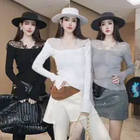 EH针织法式毛针织衫蕾丝白色厚款气质设计感拼接套头款W4664