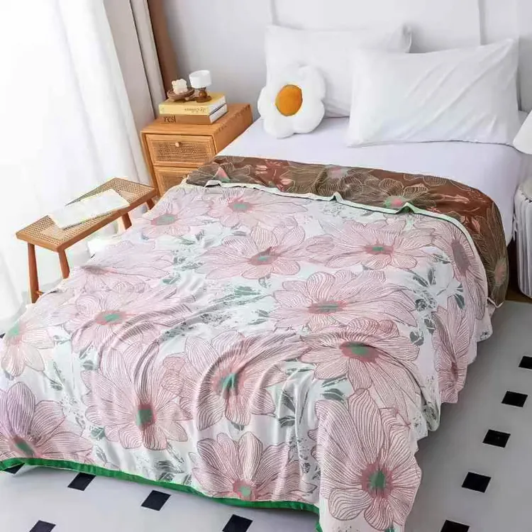 【粉韵海棠花】150x200cm竹纤维冷感毯夏季休闲毯柔软亲肤油画风