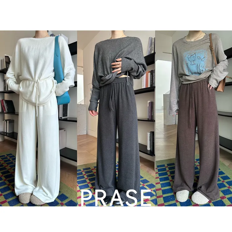 PRASE·噜【云朵裤】微胖秋冬显瘦松紧高腰针织阔腿休闲裤PR511S03