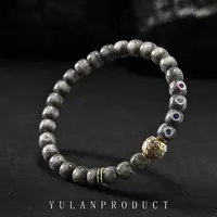 钰澜文玩 925银银制品 【金纹】星月菩提-8*7冰透四钻镶嵌+金纹珠