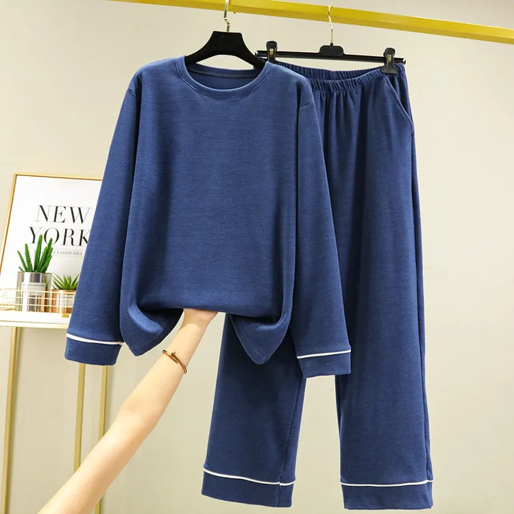 男士睡衣两件套冬加厚大码宽松德绒保暖长袖长裤可外穿家居服套装