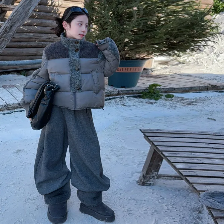 女童冬装棉服2025冬季新款6-12岁潮款中大童立领棉袄加绒休闲裤子