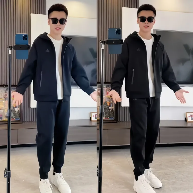 秋季新款百搭休闲运动套装男士时尚开衫连帽外套卫衣束脚裤两件套