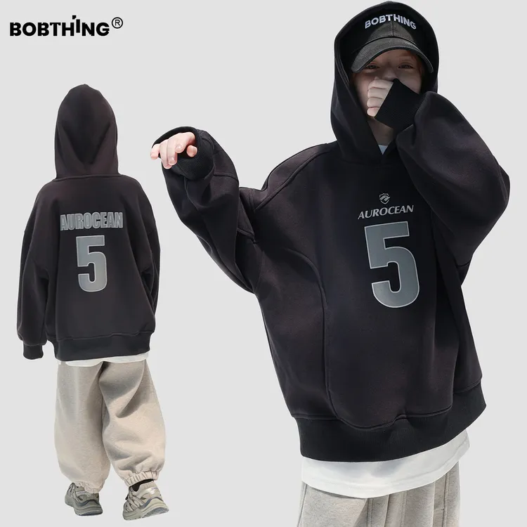 男童秋装数字字母连帽卫衣潮范外套2025新款儿童帽衫童装针织上衣