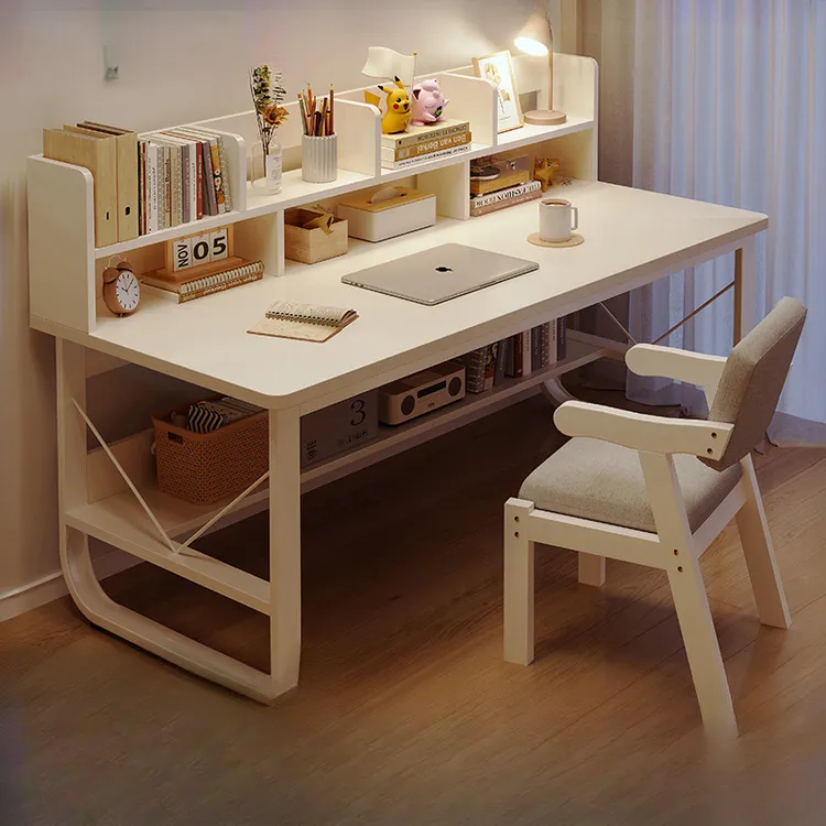 电脑桌带书架一体家用简易出租屋台式学生卧室学习写字书桌办公桌