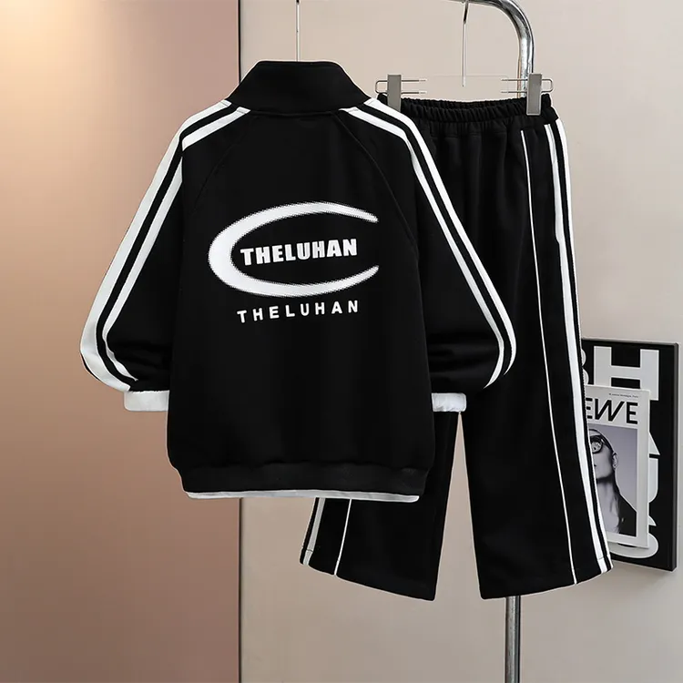 【品牌】男童中大童春秋季时尚韩版立领休闲开衫长袖针织痞帅潮套装