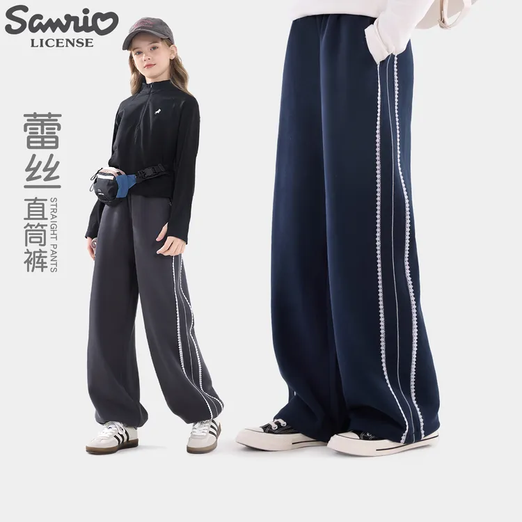 女童裤子春秋2025新款休闲运动卫裤大童阔腿宽松直筒裤童装