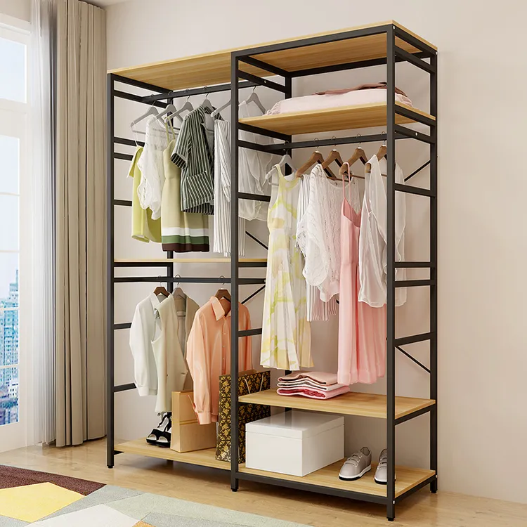 加厚50CM宽开放式简易组装衣柜卧室租房用金属双层衣帽间衣架落地