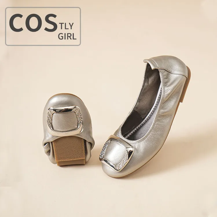 COSTLY GIRL春秋真皮蛋卷鞋软底妈妈鞋中老年豆豆鞋女鞋芭蕾单鞋