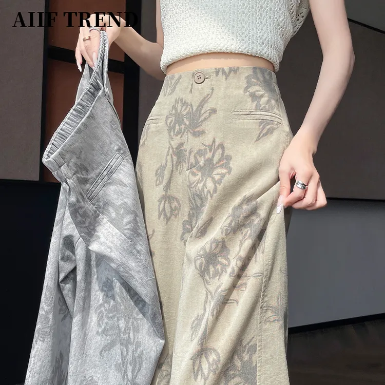 老钱风天丝休闲裤女夏季薄款垂感宽松扎染印花亚麻裤百搭山本裤