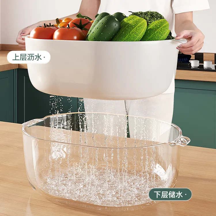 双层洗菜沥水厨房神器2026家用多功能菜篮圆形水果盘漏水水果篮子