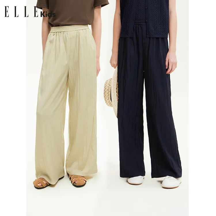 ELLE KIDS 直筒宽松休闲长裤女童夏季新款度假轻薄垂坠感裤子X2