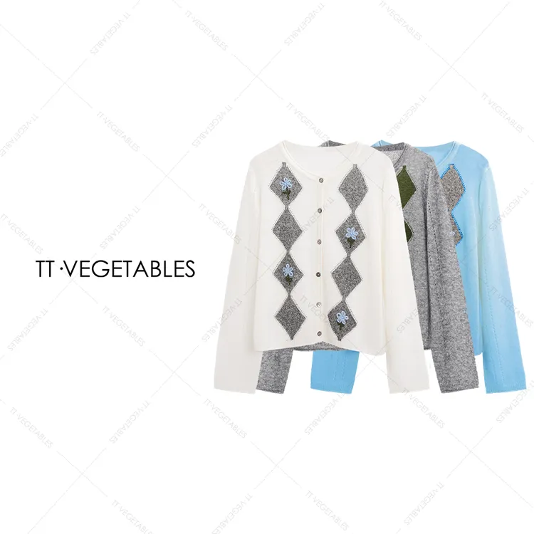 TT・VEGETABLES【序白】书闲 绵羊毛开衫纯色气质毛针织衫上衣521427