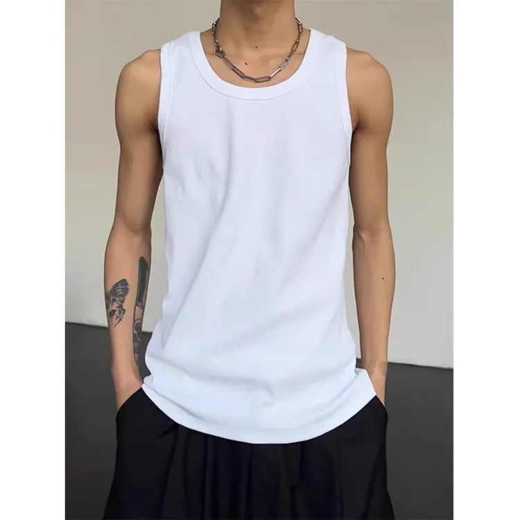 红路皇 美式潮牌纯色无袖背心男夏季个性基础款运动健身