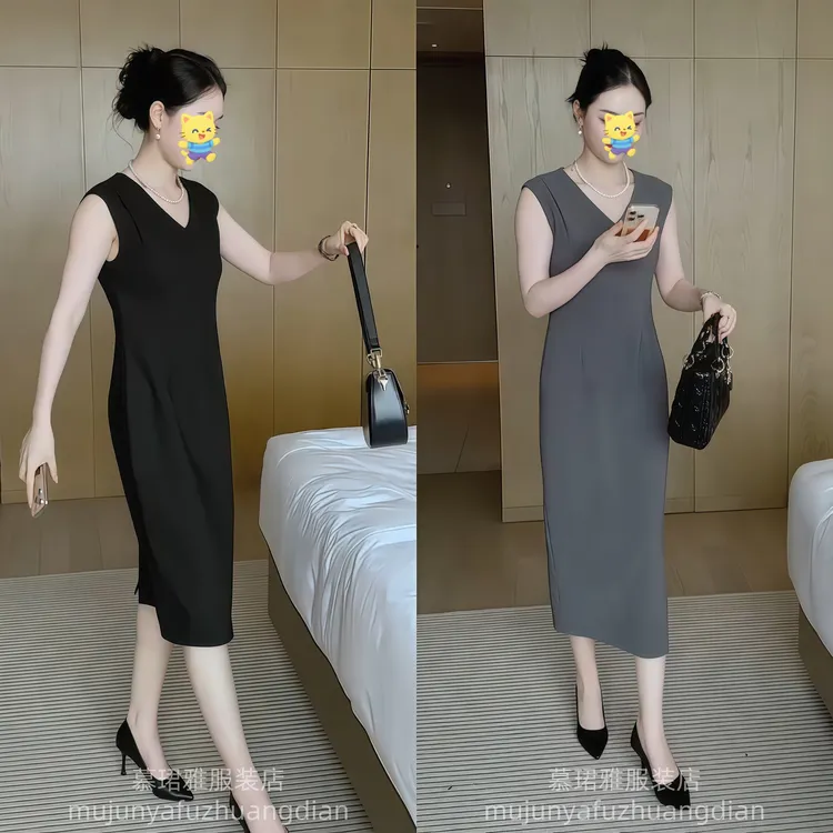 韩版简约休闲无袖连衣裙女夏显瘦气质高级感小众优雅成熟长裙
