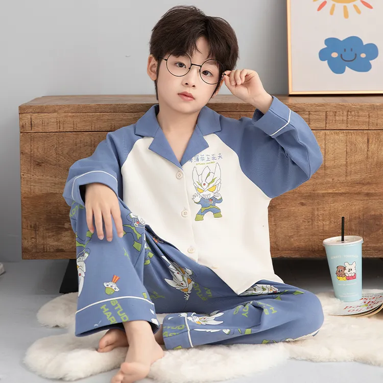 全棉儿童睡衣男童纯棉长袖薄款2025新款春秋季男孩开衫家居服套装