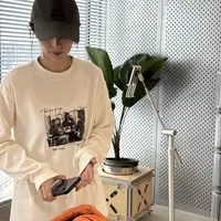 琴仔 图案印花白色长袖百搭T恤D3113