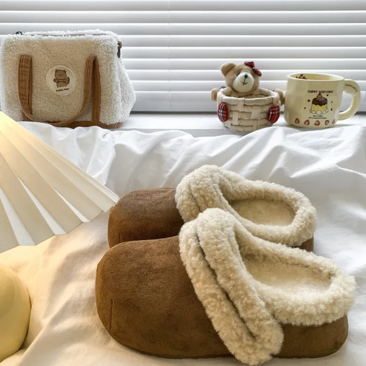 厚底内增高勃肯鞋加绒两穿包头半拖鞋女外穿2025新款秋冬毛毛棉拖