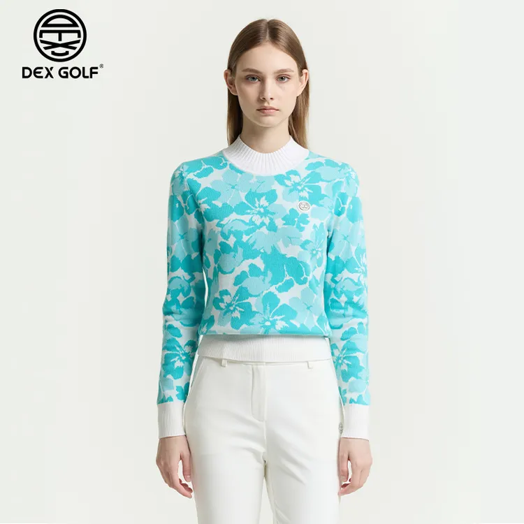 DEXGOLF高尔夫服装女士秋冬新款8201复古港风提花长袖套头针织衫