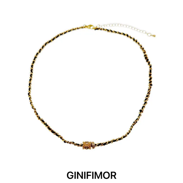 GINIFIMOR 铜合金皮质项链 a712 锆石圆柱花朵项链女百搭锁骨链