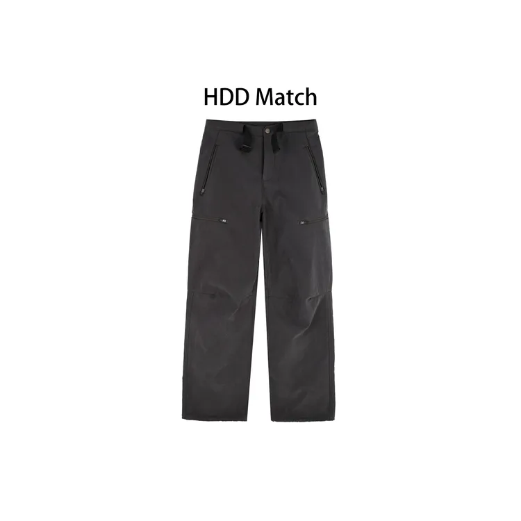 HDD- "灰色音调" 棉 女款韩版直筒褶皱设计师工装磨绒休闲裤Y9868