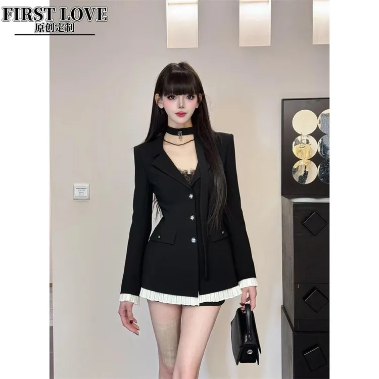 椰椰推荐告白讯息早春新品黑色西装短款连衣裙修身显瘦高级感短裙